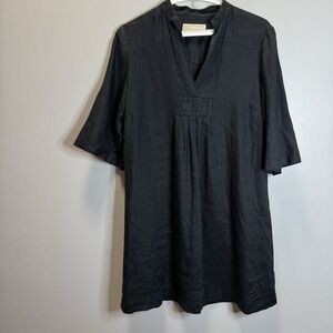 Michael Kors Dress Women's Black 100% Linen SZ M Elbow Sleeves Knee Length